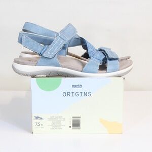 Earth Origins Savoy Slade Suede Cendre Blue Open Toe Adjustable Strap Sandal NWT